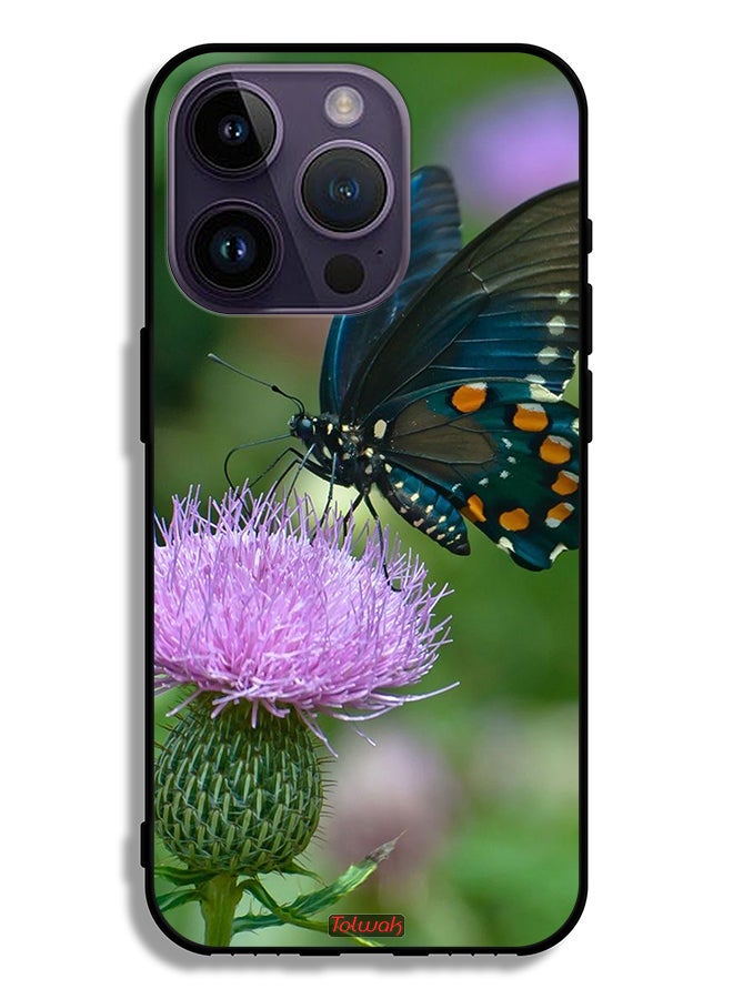 Tolwak Apple iPhone 14 Pro Protective Case Butterfly Sitting On Flower - Image 2