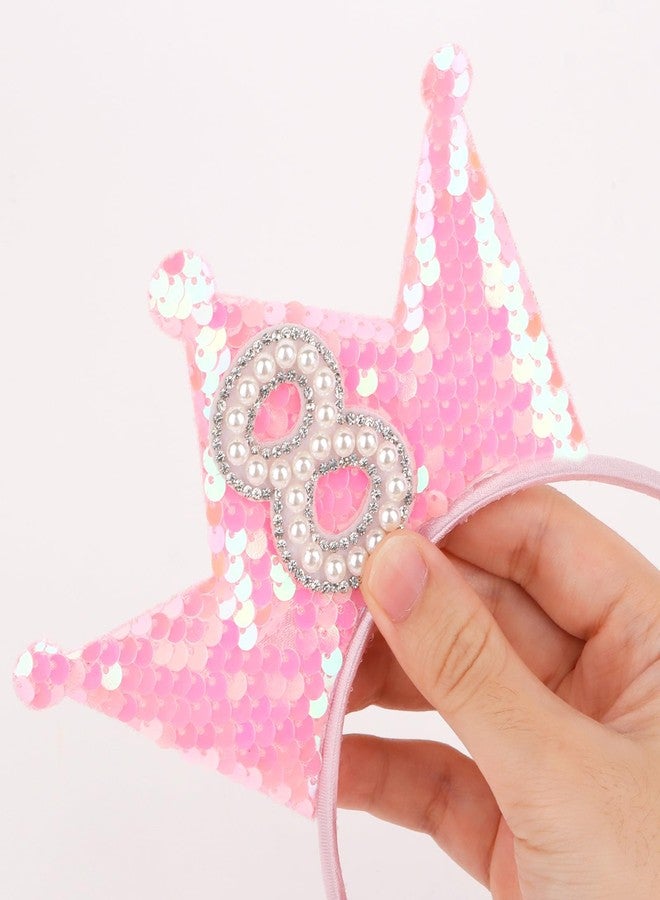 BAHABY Birthday Crown Headband Pink Glitter Headbands for Girls Gifts for 8 Year Old Girls 8th Birthday Decorations - Image 2