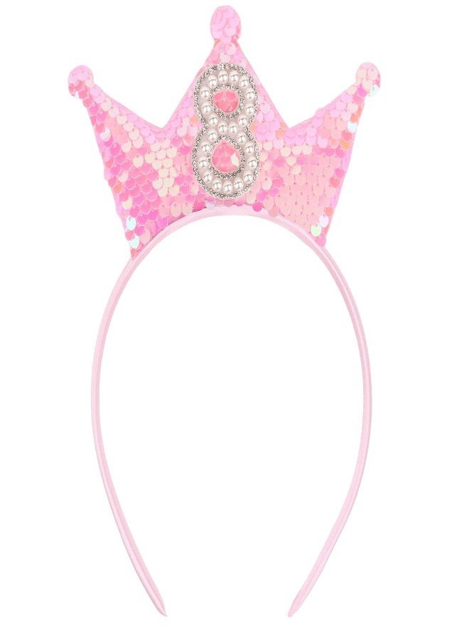 BAHABY Birthday Crown Headband Pink Glitter Headbands for Girls Gifts for 8 Year Old Girls 8th Birthday Decorations - Image 1