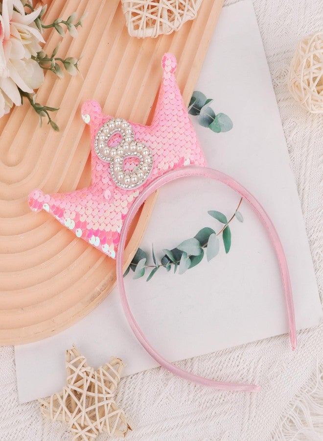 BAHABY Birthday Crown Headband Pink Glitter Headbands for Girls Gifts for 8 Year Old Girls 8th Birthday Decorations - Image 3