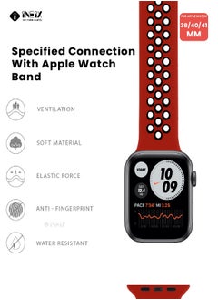 INEIX Soft Silicone Sport Nike Edition Replacement Strap For Apple Watch 38/40/41 mm - Red/Black  - Image 2