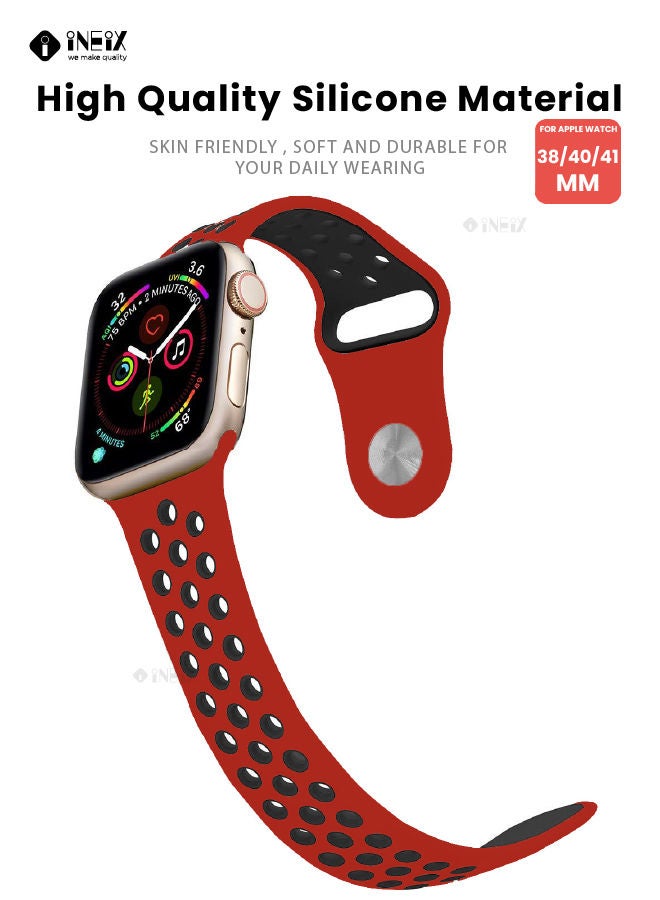 Soft Silicone Sport Nike Edition Replacement Strap For Apple Watch 38/40/41 mm - Red/Black