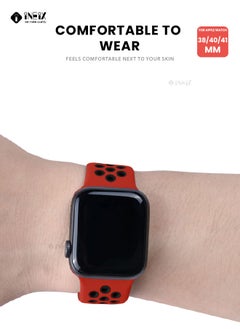 INEIX Soft Silicone Sport Nike Edition Replacement Strap For Apple Watch 38/40/41 mm - Red/Black  - Image 3