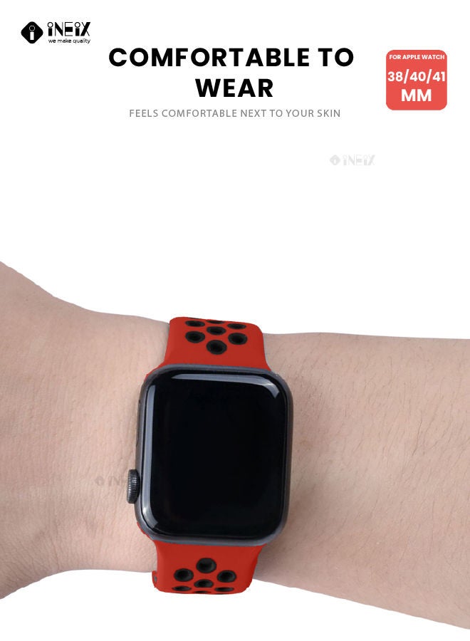 Soft Silicone Sport Nike Edition Replacement Strap For Apple Watch 38/40/41 mm - Red/Black