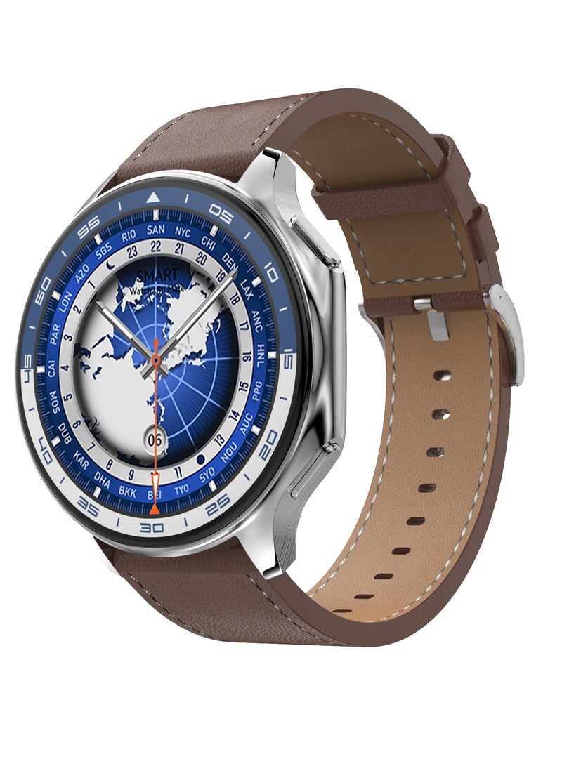 RollsTimi  Men's smart watch 1.43 AMOLED HD screen Bluetooth call activity tracker heart rate monitor IP68 waterproof compatible with Android and iOS, sports and fitness watches，Watch DT watch X Brown Belt  - Image 1