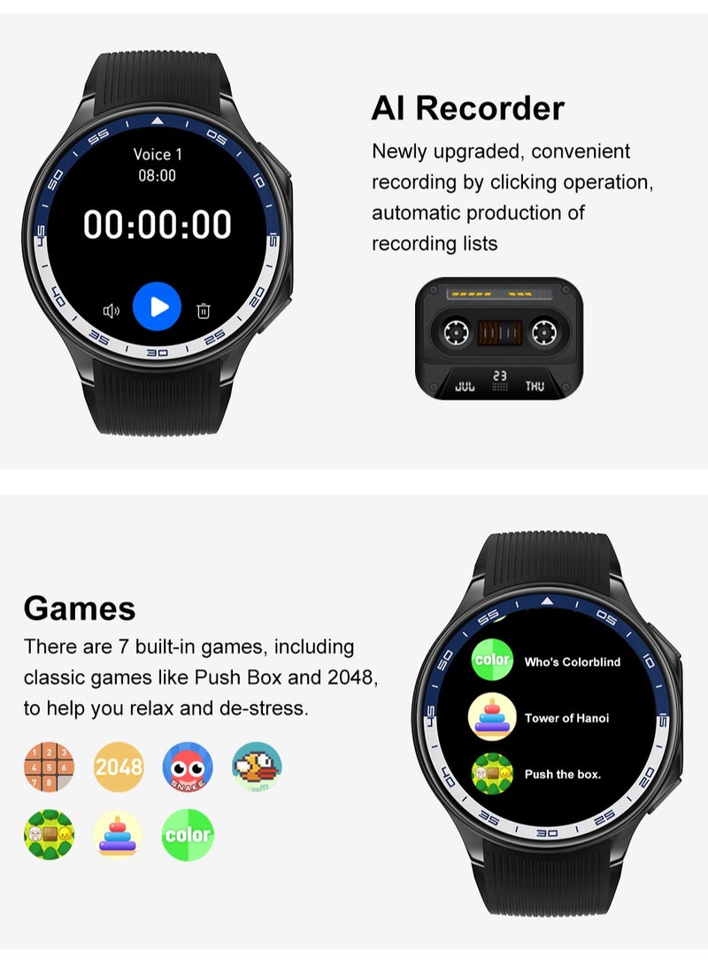 RollsTimi  Men's smart watch 1.43 AMOLED HD screen Bluetooth call activity tracker heart rate monitor IP68 waterproof compatible with Android and iOS, sports and fitness watches，Watch DT watch X Brown Belt  - Image 4
