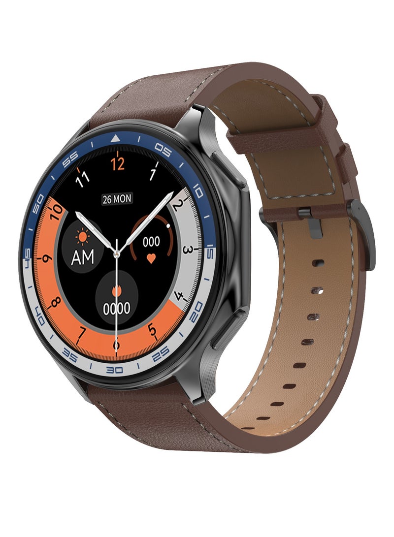 RollsTimi  Men's smart watch 1.43 AMOLED HD screen Bluetooth call activity tracker heart rate monitor IP68 waterproof compatible with Android and iOS, sports and fitness watches，Watch DT watch X Brown Belt  - Image 1