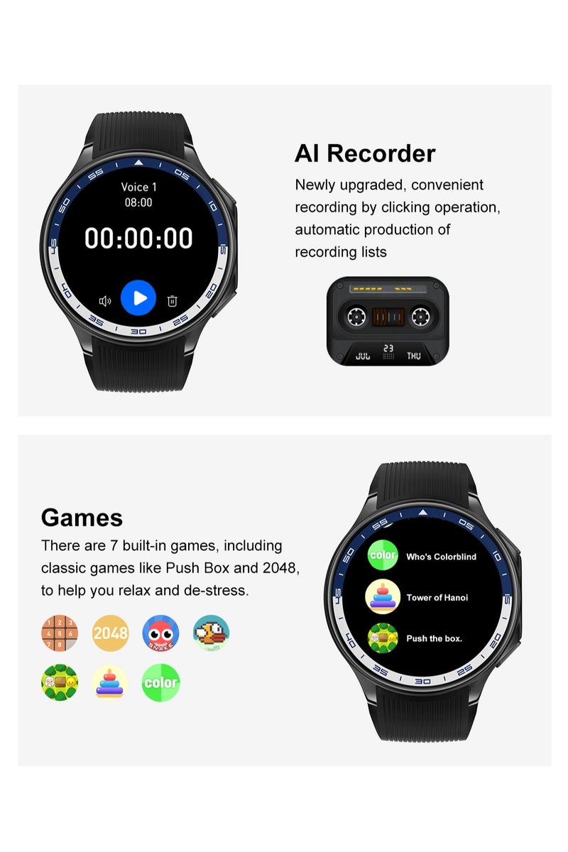 RollsTimi  Men's smart watch 1.43 AMOLED HD screen Bluetooth call activity tracker heart rate monitor IP68 waterproof compatible with Android and iOS, sports and fitness watches，Watch DT watch X Brown Belt - Image 3