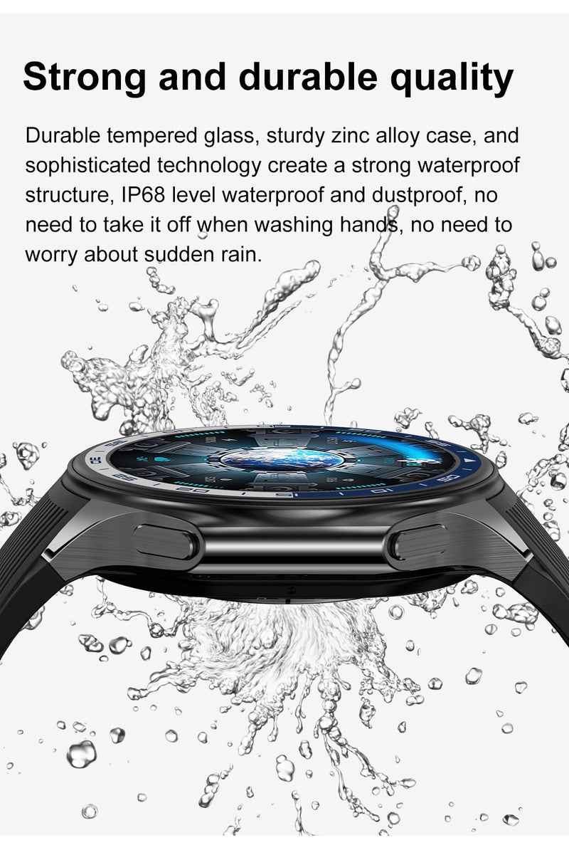 RollsTimi  Men's smart watch 1.43 AMOLED HD screen Bluetooth call activity tracker heart rate monitor IP68 waterproof compatible with Android and iOS, sports and fitness watches，Watch DT watch X Brown Belt - Image 5