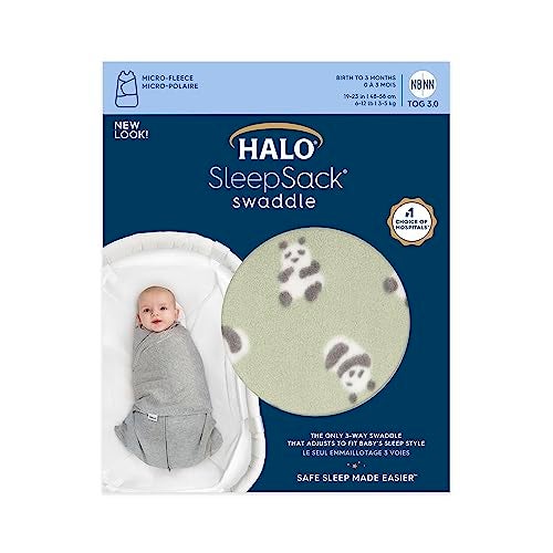 HALO MicroFleece Sleepsack Swaddle 3Way Adjustable Swaddle Blanket for Newborn and Infants TOG 30 for Cold Climates Hip Healthy Cozy Pandas Small 36 Months - Image 3