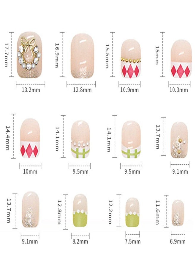Vezocim 24Pcs Full Cover Reusable False Nails Kits, Press on Nail Short Square Length, Glue On Nails with Wreath Pearl Designs, Artificial Fingernails Acrylic Fake Nails for Women, Stick on Nails Coffin Shape - Image 3