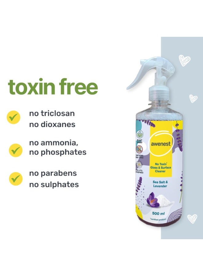 awenest Plant Based Glass and Multipurpose Cleaner Concentrate Refill with Sea Salt & Lavender | All Purpose Cleaner for Glass, Bathroom, Kitchen | Stain Remover | Organic | Eco-Friendly (500ml) - Image 4