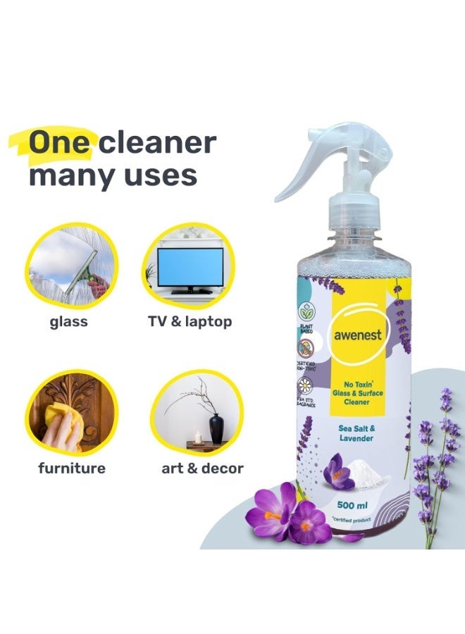 awenest Plant Based Glass and Multipurpose Cleaner Concentrate Refill with Sea Salt & Lavender | All Purpose Cleaner for Glass, Bathroom, Kitchen | Stain Remover | Organic | Eco-Friendly (500ml) - Image 3