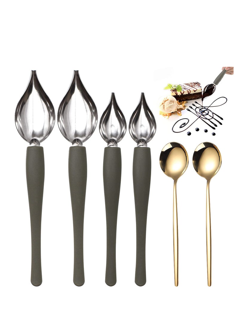 SOLARAE 6 Pieces Drawing Decorating Spoon Set,Plated Decorating Pencil Spoon Saucier Drizzle for Decorating, Drizzling, and Drawing on Plates, Cakes - Image 4
