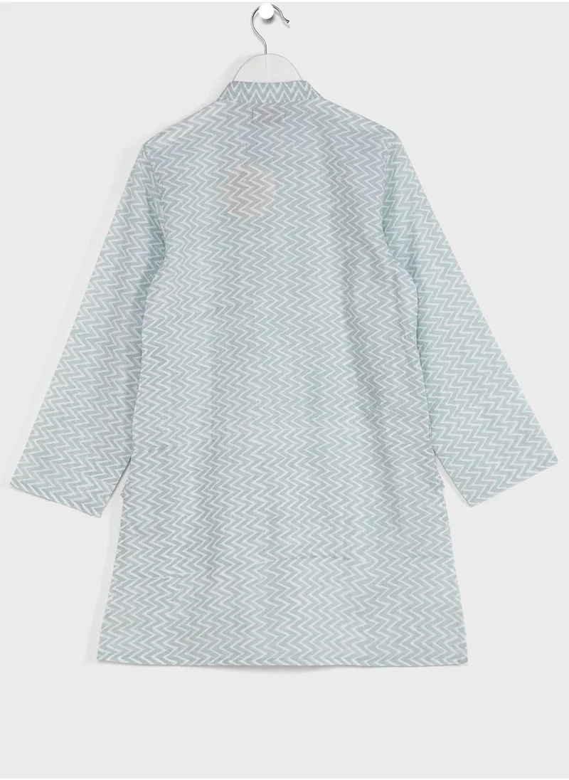 Fabindia Youth Printed Jacket & Kurta Set