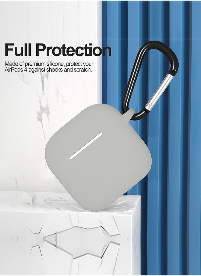 O Ozone For AirPods 4 Silicone Case Cover (2024) ,Full Body Protective Shock-Resistant Silicone Case Cover With Carabiner For Men & Women - Grey  - Image 3