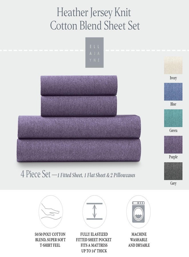 Ella Jayne Purple 4pc Jersey Knit Sheets Set (Twin Size, Deep Pockets) - Image 2