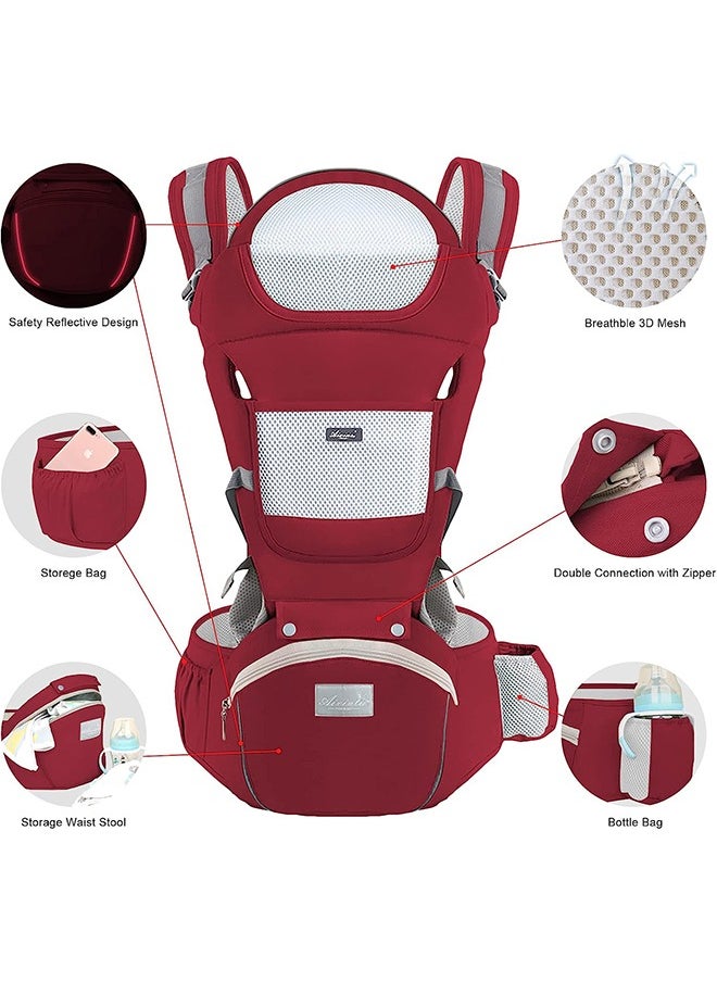Arabest Baby Wrap Carrier, Multifunctional Baby Carrier Front Holding Waist Bag All-In-One Baby Carrier, Lightweight and Breathable, Adjustable Baby Carrier, Ergonomic Pure, for Newborns and Older Babies (Red)  - Image 4