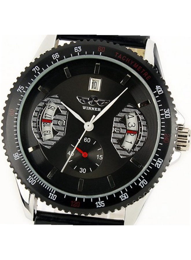 وينر ساعة يد رجالية أوتوماتيكية ميكانيكية مقاومة للماء بسوارة جلدية فاخرة - Image 4