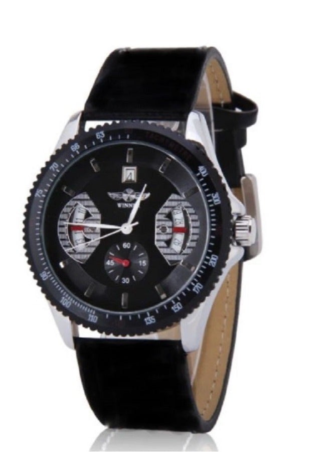 وينر ساعة يد رجالية أوتوماتيكية ميكانيكية مقاومة للماء بسوارة جلدية فاخرة - Image 1