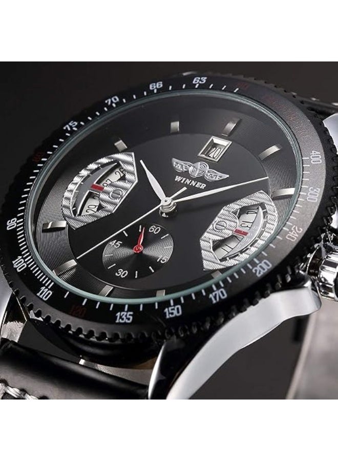 وينر ساعة يد رجالية أوتوماتيكية ميكانيكية مقاومة للماء بسوارة جلدية فاخرة - Image 2
