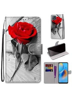HuHa Case Cover For OPPO A72 5G / A73 5G / A53 5G Coloured Drawing Cross Texture Horizontal Flip PU Leather Case with Holder & Card Slots & Wallet & Lanyard Wood Red Rose 