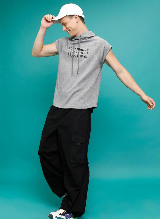 HIGHLANDER HIGHLANDER Slogan Print Cap Sleeves Hoodie