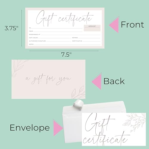 Paper 'n Such Gift Certificates for Business - Set of 25 with Envelopes -Spa, Salon, Restaurants, Custom Client Vouchers for Birthday, Work-Heavyweight Card Stock - Light Pink - Image 3