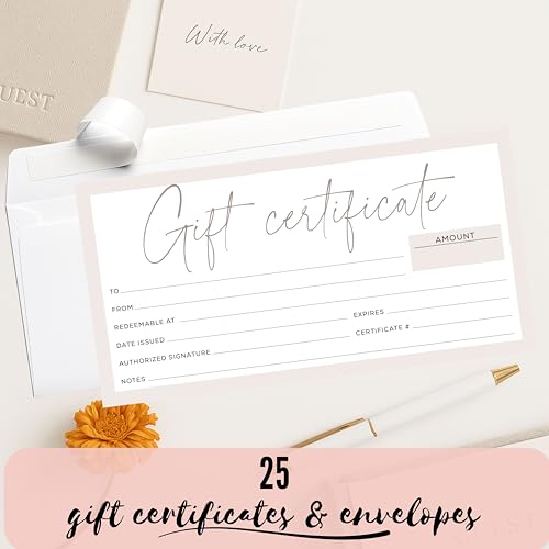 Paper 'n Such Gift Certificates for Business - Set of 25 with Envelopes -Spa, Salon, Restaurants, Custom Client Vouchers for Birthday, Work-Heavyweight Card Stock - Light Pink - Image 4
