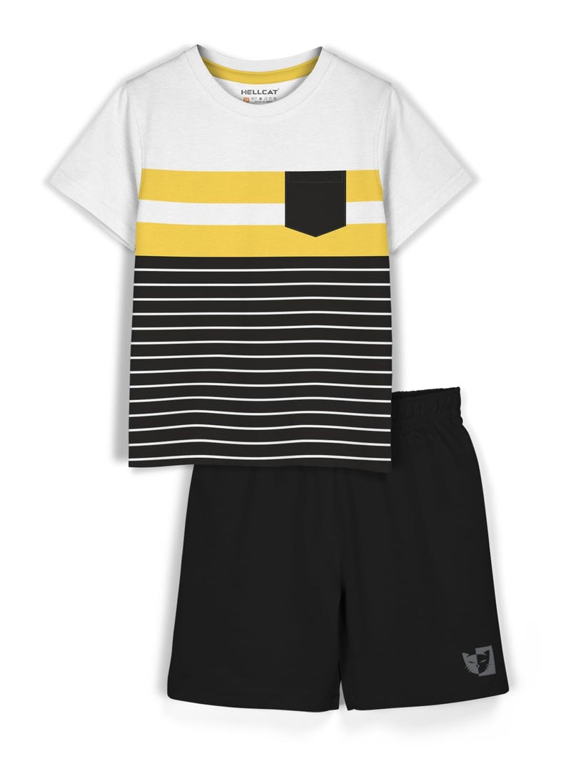 HELLCAT Boys Dress Clothing Set Combo with Tshirts & Shorts - Pack 1 White3 9-10 Years - Image 1
