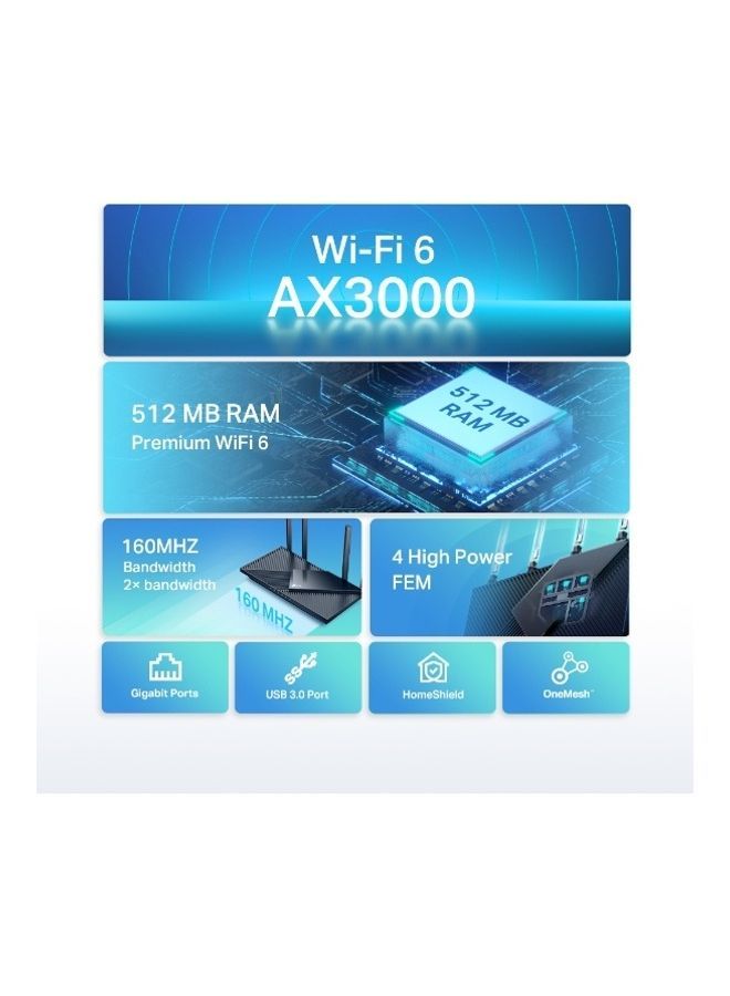 TP-LINK Archer AX55 AX3000 Dual Band Gigabit Wi-Fi 6 Router, 2402Mbps 5 GHz, 574Mbps 2.4 GHz, 802.11ax, 160MHZ Bandwidth, Dual Band, OFDMA, MU-MIMO, Works with Alexa, Archer AX55 Black - Image 3