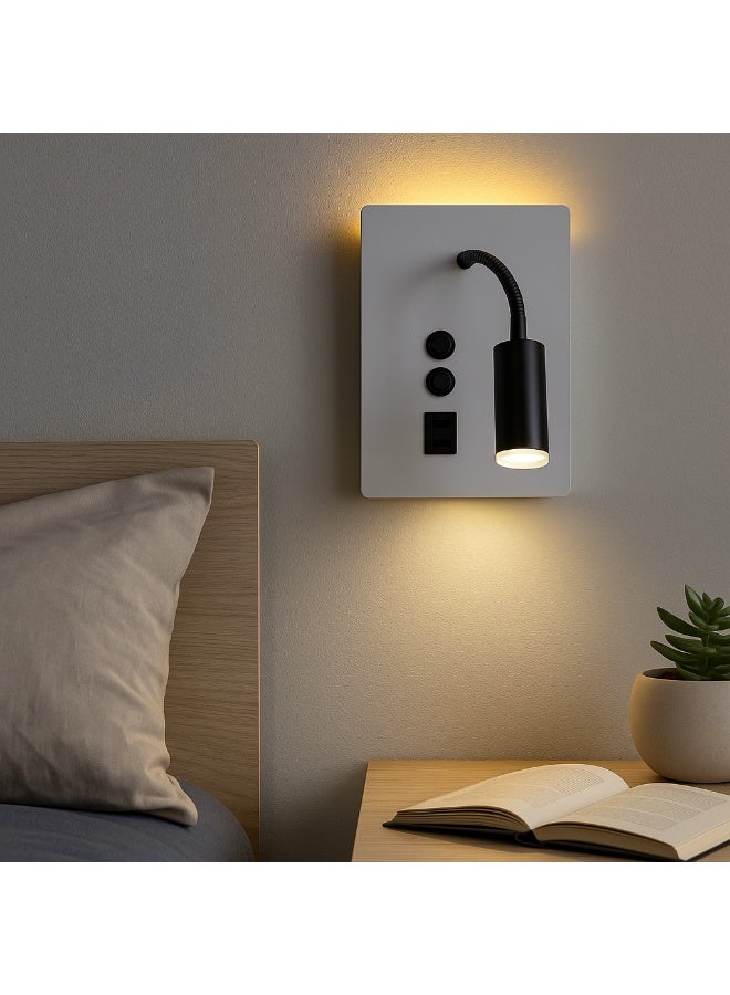 NERFA Modern Wall Light with USB Charger& Upward LED – White Finish - Image 2