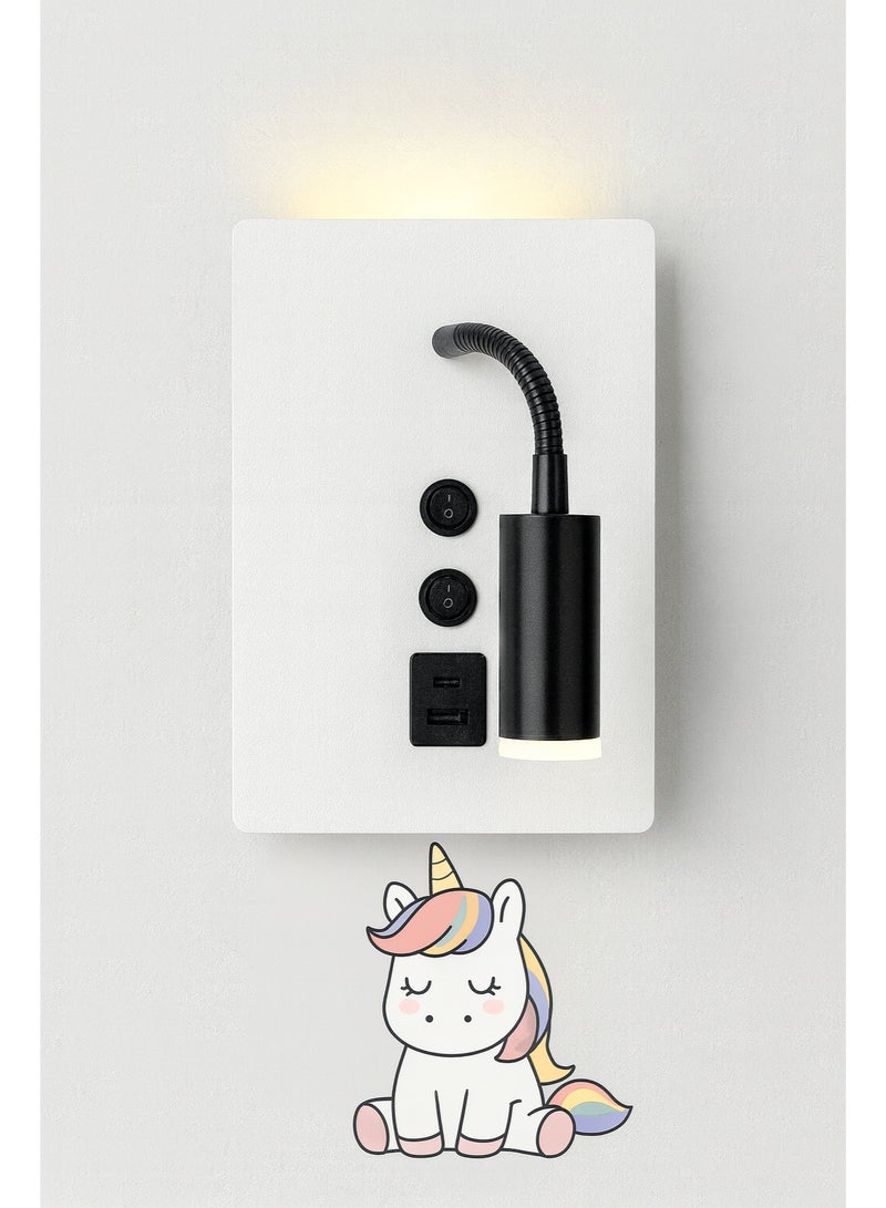 NERFA Modern Wall Light with USB Charger& Upward LED – White Finish - Image 1