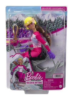 Mattel (MCJG9) Barbie Winter Sports para Alpine Skier Brunette Doll (12 in) with Shirt, Pants, Helmet, Gloves, Pole, Sit Ski & Trophy, Great Gift for Ages 3 and Up  - Image 1