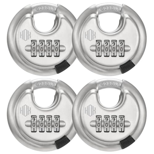 HOX Boron Shackle Combination Disc Lock 70mm Stainless Steel Body HeavyDuty WeatherResistant and AntiCut Padlock for Storage Units Garages Sliding Doors and Cabinets 4 Pack - Image 1