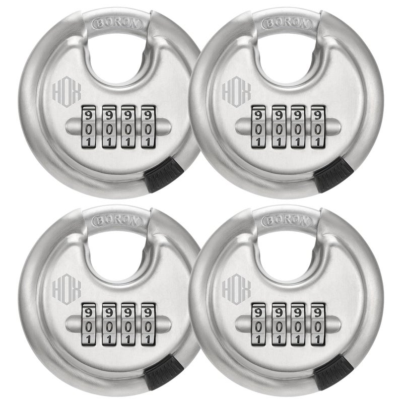 HOX Boron Shackle Combination Disc Lock 70mm Stainless Steel Body HeavyDuty WeatherResistant and AntiCut Padlock for Storage Units Garages Sliding Doors and Cabinets 4 Pack - Image 2