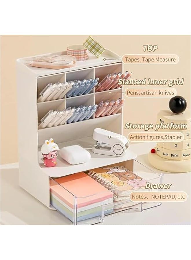 HOOKOR Desk Pen Organiser, Pen Holder Organizer Storage, Pencil Organizer with 7 Compartments and 1 Drawer, Marker Desk Organizer  - Image 2