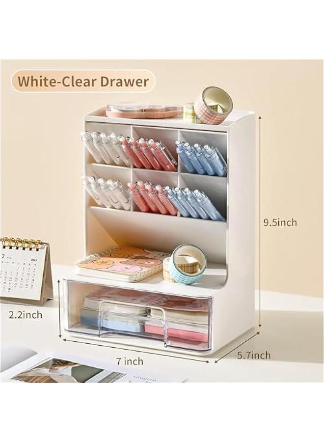 HOOKOR Desk Pen Organiser, Pen Holder Organizer Storage, Pencil Organizer with 7 Compartments and 1 Drawer, Marker Desk Organizer  - Image 3