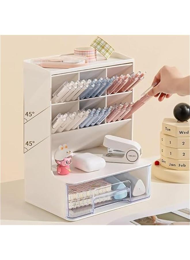HOOKOR Desk Pen Organiser, Pen Holder Organizer Storage, Pencil Organizer with 7 Compartments and 1 Drawer, Marker Desk Organizer  - Image 4