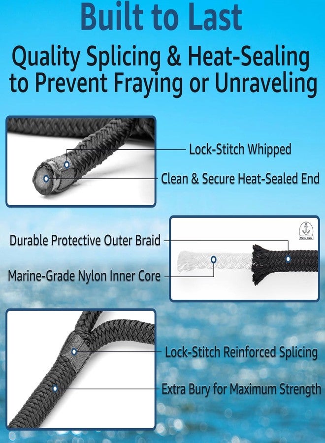 PACTHSD Dock Lines 4 Pack 1/2" x 15' Double Braided Nylon Boat Dock Lines with 12" Eyelet, Marine-Grade Boat Rope, Easy to Use Dock Lines for Boats, Strong Boat Ropes for Docking, Black Marine Rope, PACTHSD - Image 5