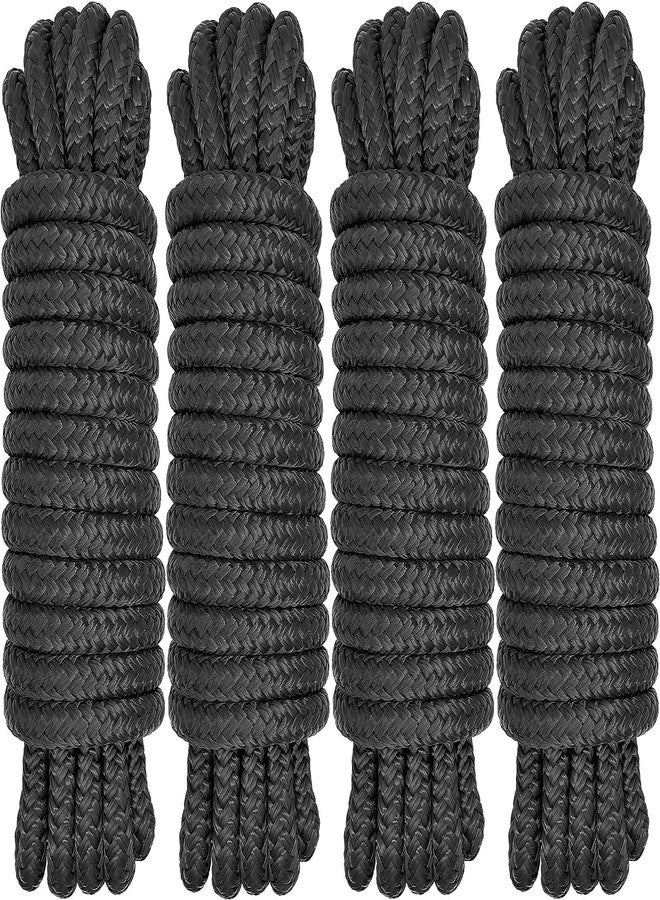 PACTHSD Dock Lines 4 Pack 1/2" x 15' Double Braided Nylon Boat Dock Lines with 12" Eyelet, Marine-Grade Boat Rope, Easy to Use Dock Lines for Boats, Strong Boat Ropes for Docking, Black Marine Rope, PACTHSD - Image 1