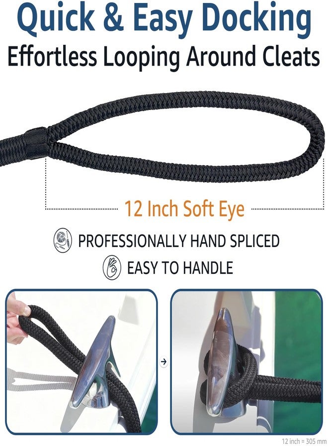 PACTHSD Dock Lines 4 Pack 1/2" x 15' Double Braided Nylon Boat Dock Lines with 12" Eyelet, Marine-Grade Boat Rope, Easy to Use Dock Lines for Boats, Strong Boat Ropes for Docking, Black Marine Rope, PACTHSD - Image 3