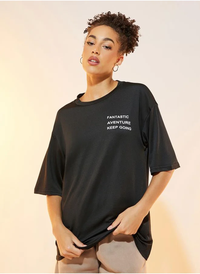 Styli Slogan Text Print Oversize T-Shirt
