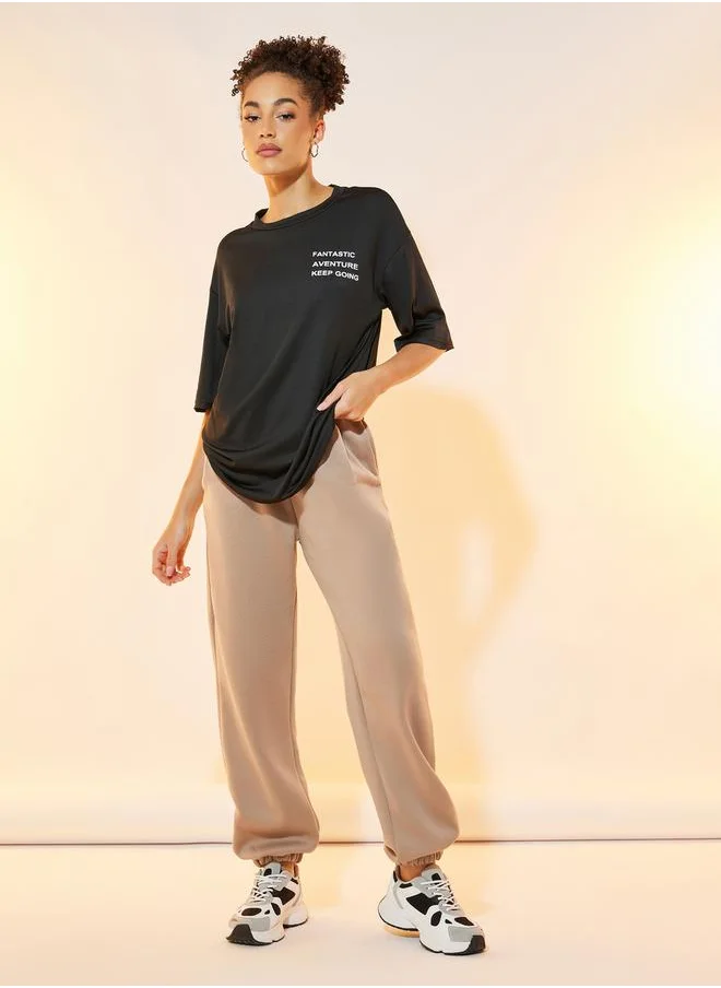 Styli Slogan Text Print Oversize T-Shirt