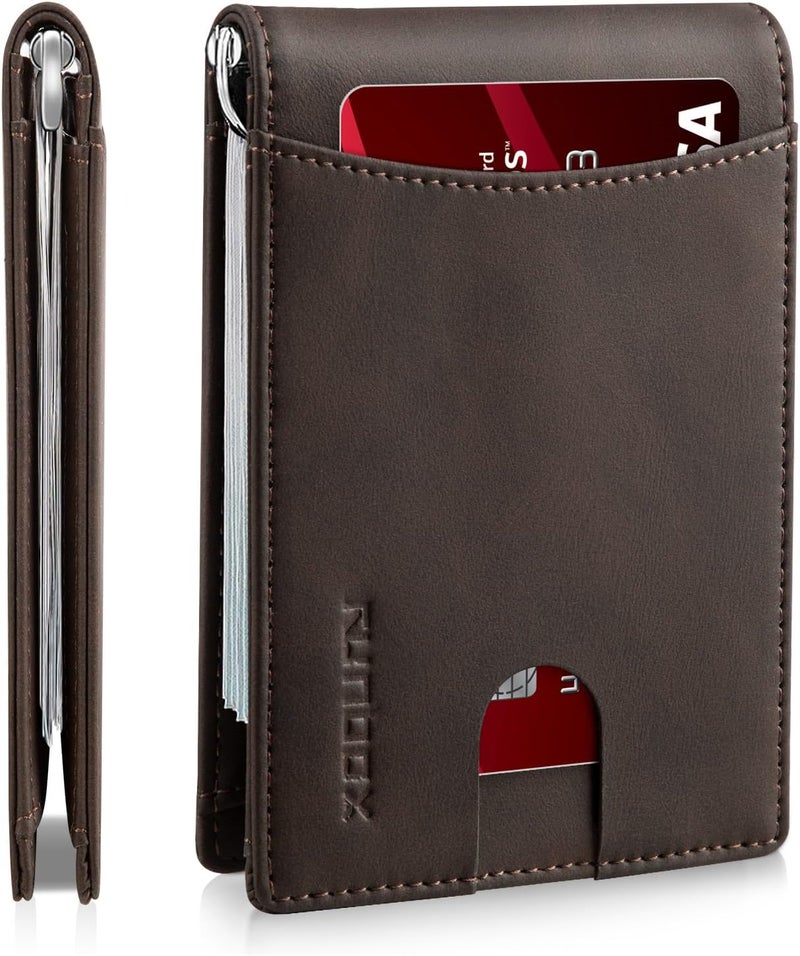 RUNBOX Slim Money Clip Wallets for Men RFID Blocking 11 Card Holder Minimalist Small Leather Bifold Men's Front Pocket Wallet Gift Box - Image 1