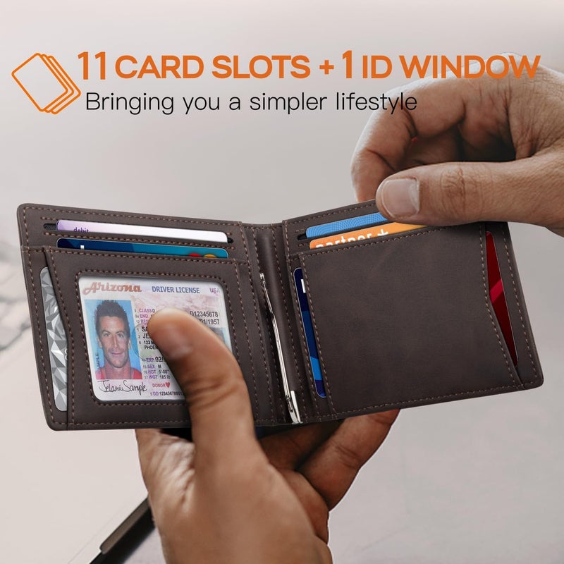 RUNBOX Slim Money Clip Wallets for Men RFID Blocking 11 Card Holder Minimalist Small Leather Bifold Men's Front Pocket Wallet Gift Box - Image 2