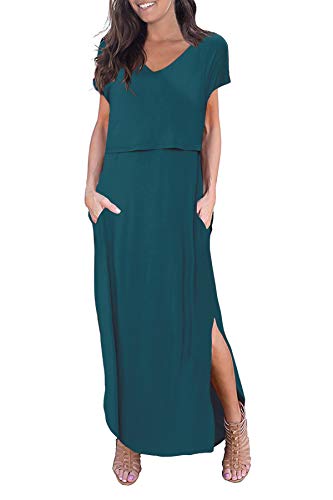 Smallshow Women's Maternity Nursing Dresses Split Long Dress for Breastfeeding Large Teal - Image 1