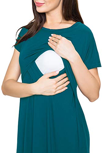 Smallshow Women's Maternity Nursing Dresses Split Long Dress for Breastfeeding Large Teal - Image 2