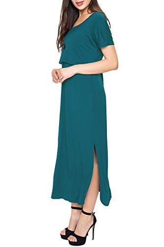 Smallshow Women's Maternity Nursing Dresses Split Long Dress for Breastfeeding Large Teal - Image 3