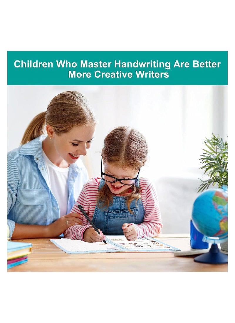 دفتر نسخ سحري للأطفال، دفاتر عمل للكتابة اليدوية قابلة لإعادة الاستخدام لتصميم قوالب رياض الأطفال ومساعدة الكتابة اليدوية (4 كتب + 1 قلم + 10 إعادة تعبئة + 1 مقبض قلم) - Image 4